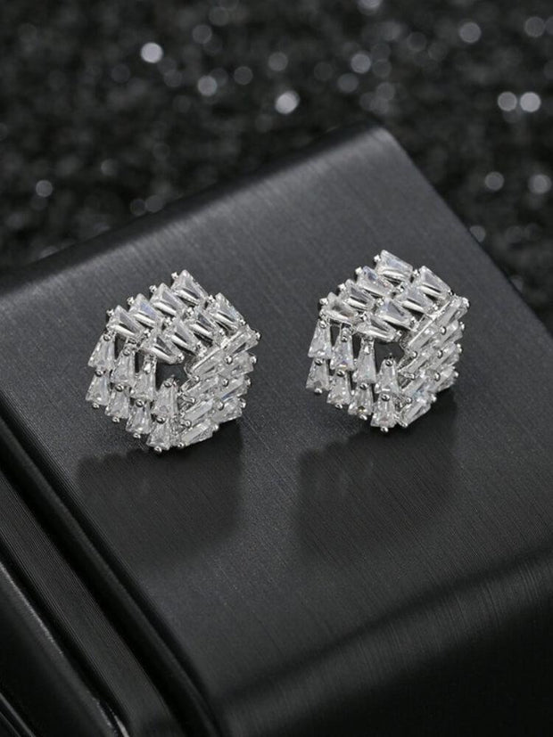 Silver Needle Zircon Earrings