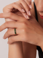 18K Gold Set White Green Diamond Lattice Diamond Open Ring