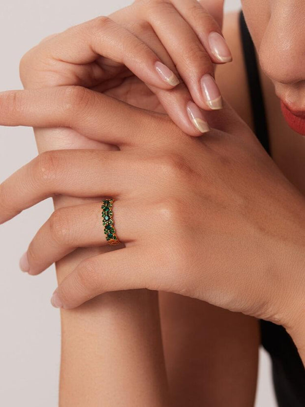 18K Gold Set White Green Diamond Lattice Diamond Open Ring