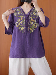 Embroidered Short Sleeve Pullover Shirt