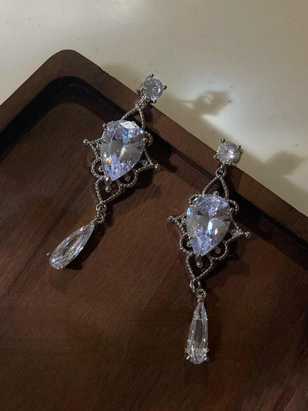 925 Silver Needle Water Drop Zircon Earrings