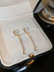 Silver Needle Pearl Micro Set Zircon Earrings