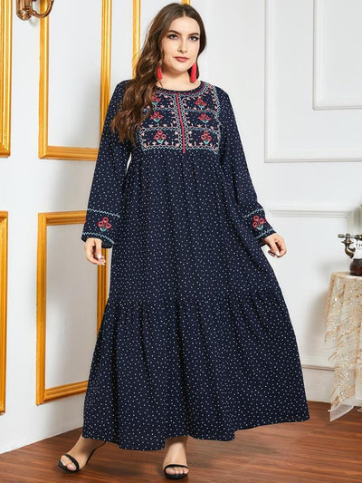 Women's Contrast Stitching Printed Elegant Jalabiya Dress