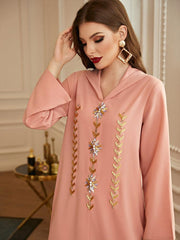 Hand Diamond Hooded Embroidery Robe Abaya