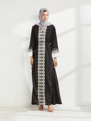 Embroidered Lace Long Sleeve Jalabiya