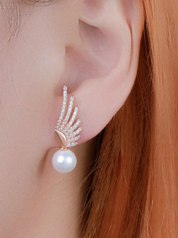 Gold Artificial Shell Bead Feather Earrings