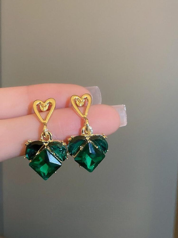 Double Love Diamond Inlaid Emerald Earrings