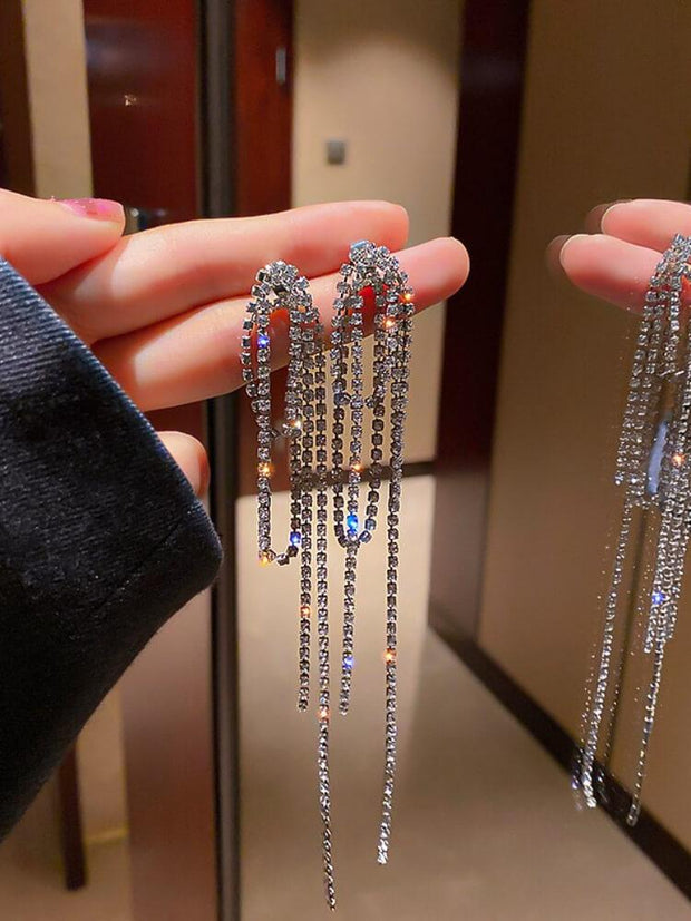 925 Silver Needle Diamond Inlaid Geometric Earrings