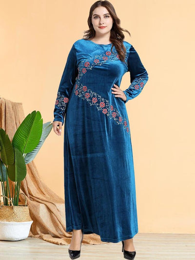 Women's Velvet Plant Embroidered Jalabiya Dress