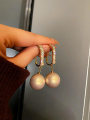 925 Silver Needle Zircon Pearl Earrings