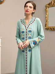 Women's Embroidered Hooded Long Sleeved Abaya Dress