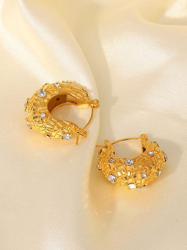 18 K Gold U-shaped Zirconium Inlaid Earrings