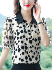 Short Sleeve Polka Dot Chiffon Shirt