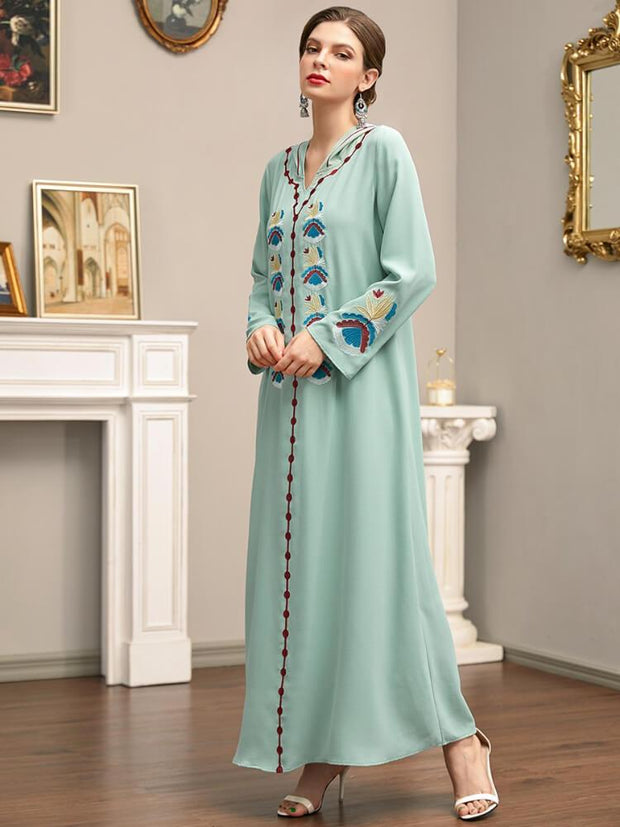 Women's Embroidered Hooded Long Sleeved Abaya Dress