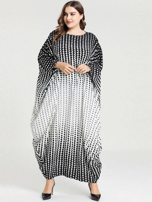 Women's Rhombic Printing Bat Sleeve Kaftan Dress