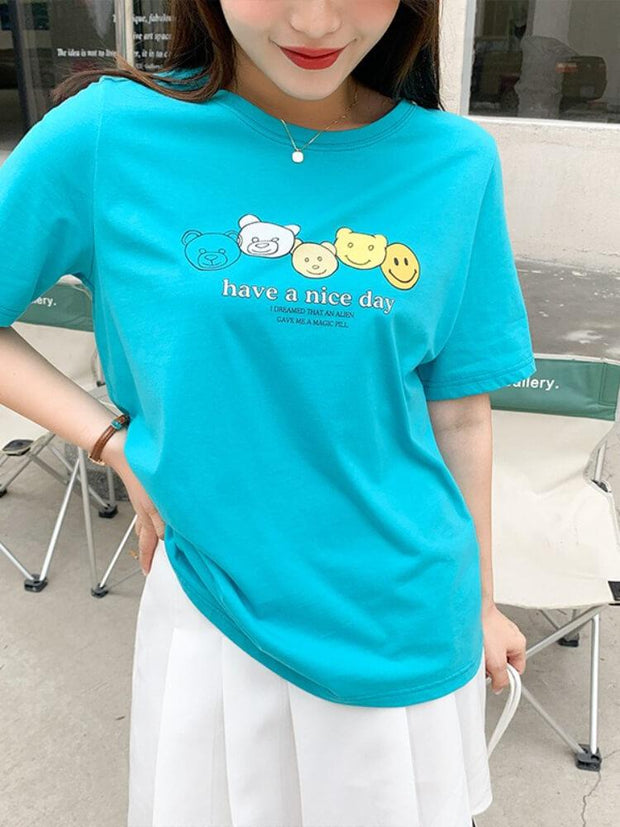 Women's Plus Size Cartoon Printed Short Sleeve T-shirt