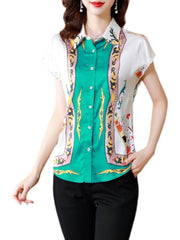 Printed Satin Silk Short Sleeved Shirt