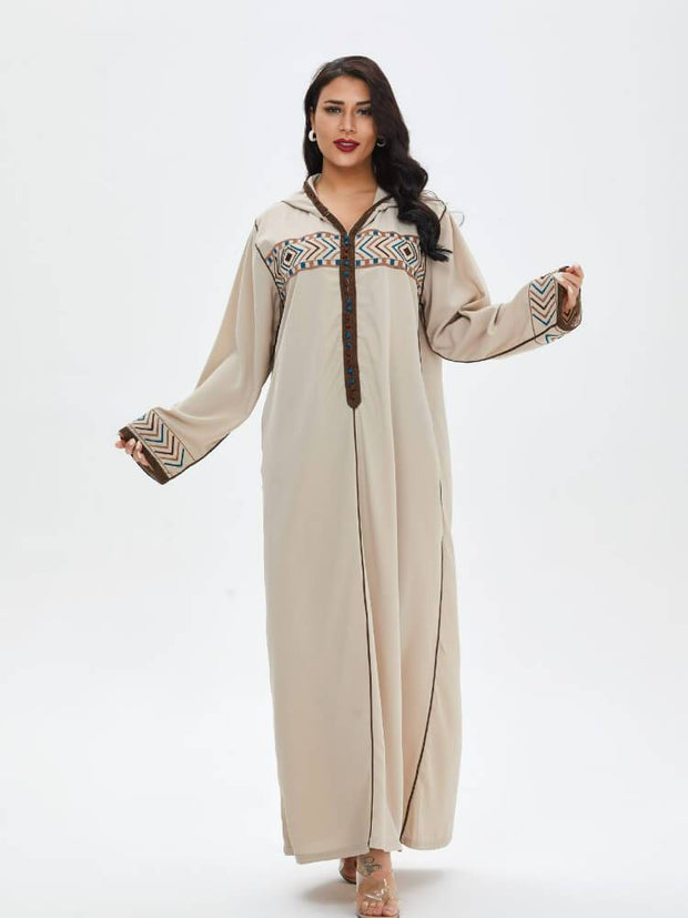 Women's Patchwork Print Hooded Abaya