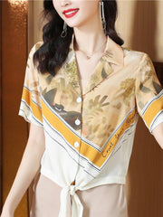 Women's Short Sleeved Vintage Print Shirt