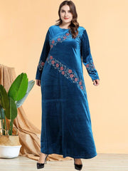 Women's Velvet Plant Embroidered Jalabiya Dress