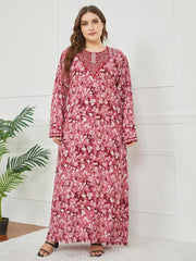 Women's Embroidered Long Sleeved Printed Dress