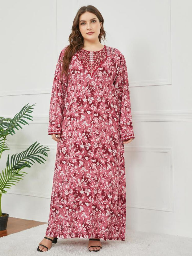 Women's Embroidered Long Sleeved Printed Dress