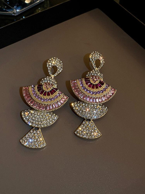 925 Silver Needle Diamond Inlaid Fan-shaped Earrings