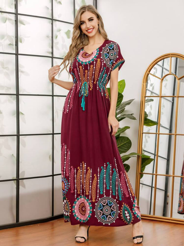 Women's Bohemian Print Waist Dress