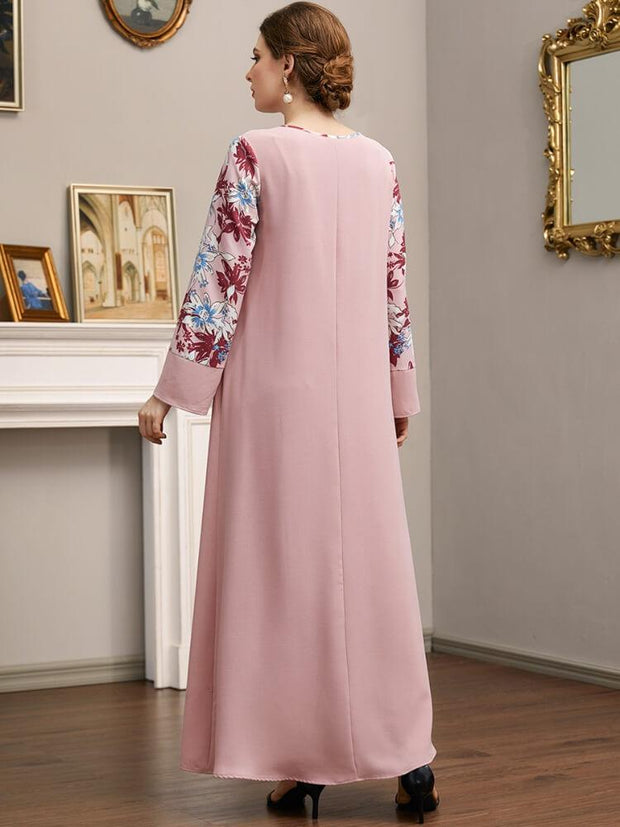 Women's Printed Asymmetric Stitching Jalabiya Dress