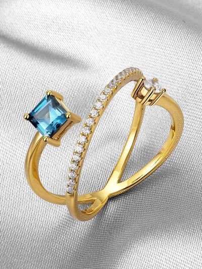 S925 Sterling Silver Topaz Square Ring