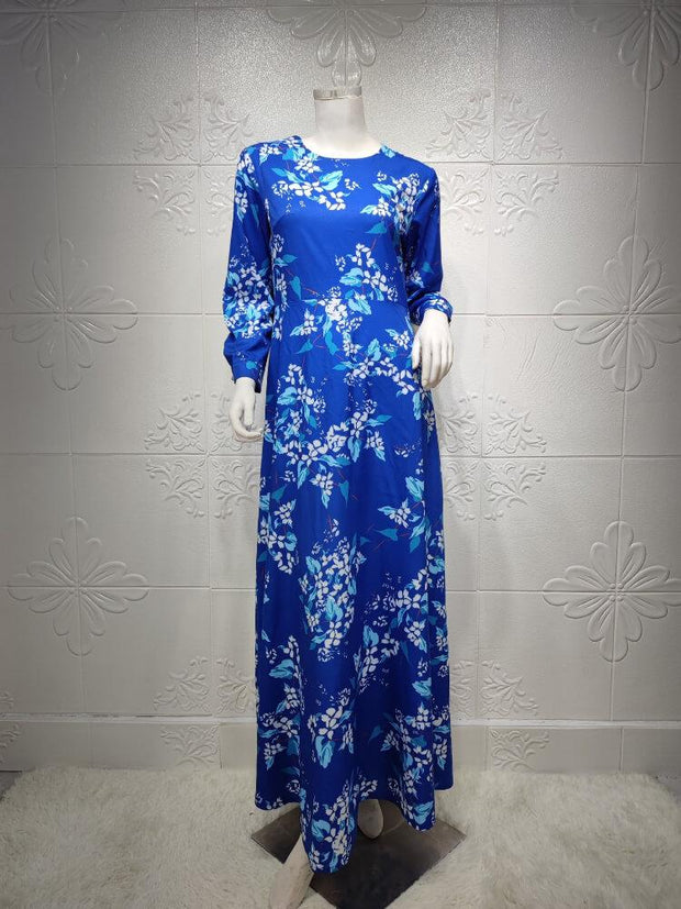 Malay Printed Round Neck Jalabiya Dress