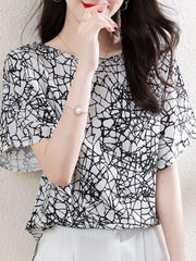 Irregular Printed Short Sleeve Top