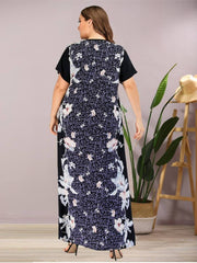 Women's Flower Printed Round Neck Short Sleeve Dress