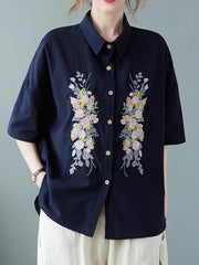 Women's Loose Embroidered Short Sleeved Shirt