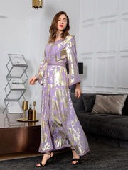 Women's Gilded Robe With Belt Jalabiya Dress