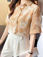 Women's Floral Short Sleeved Chiffon Shirt