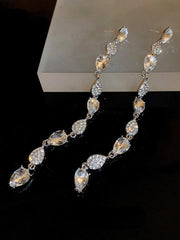 Silver Needle Diamond Inlaid Drop Earrings