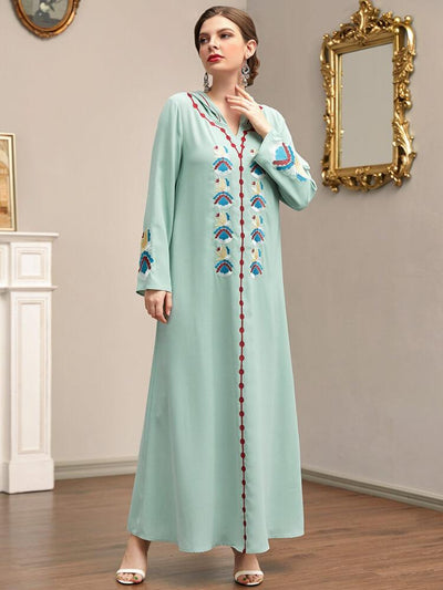 Women's Embroidered Hooded Long Sleeved Abaya Dress