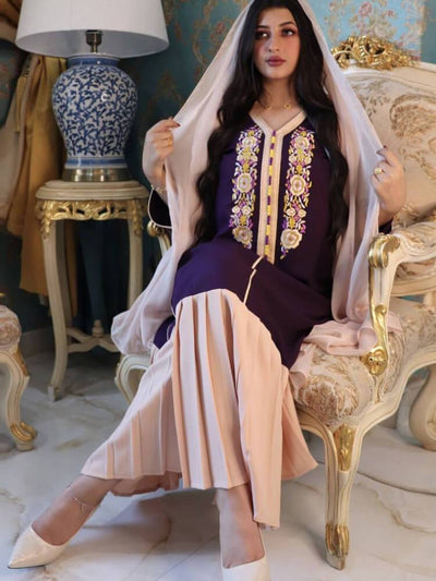 Embroidered Lace Stitched Jalabiya Dress