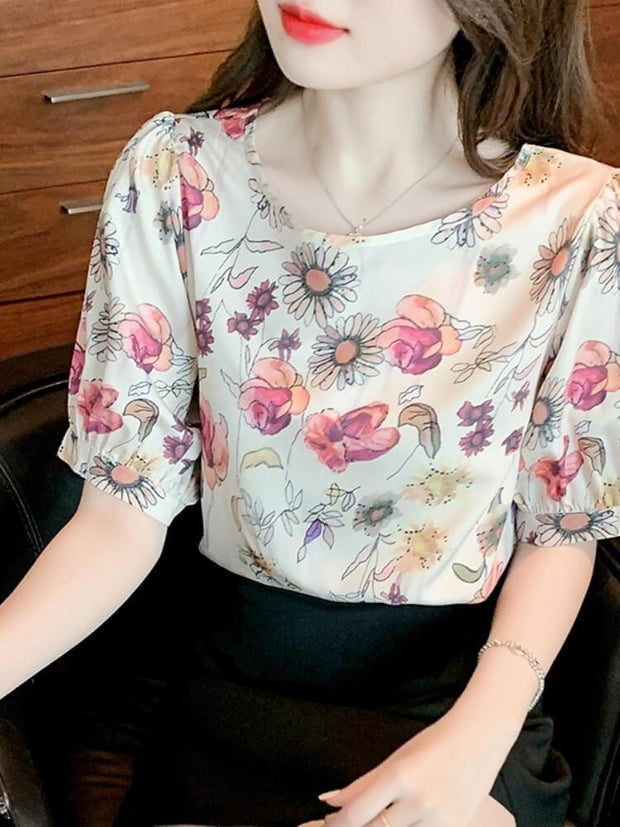 Women's Printed Short Sleeve Round Neck Shirt