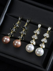 S925 Sterling Silver Needle Pearl Pendant Earrings