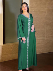 Women's Fashion Hot Diamond Jalabiya Robe Dress