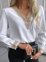 Women's Lace Long Sleeve V-Neck Shirt
