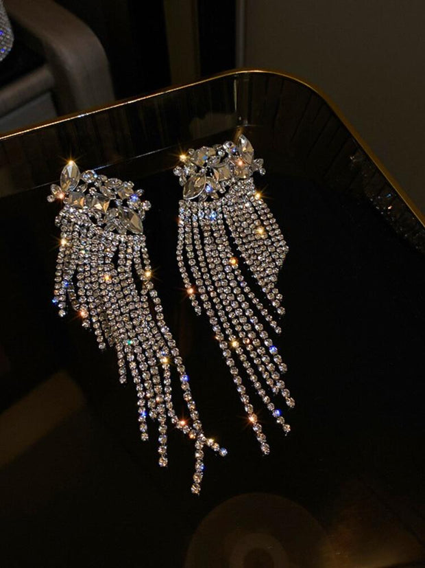 Diamond Studded Flower Tassel Earrings