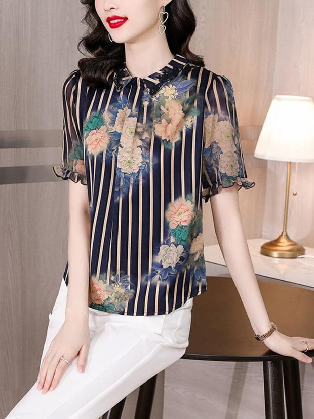 Women's Striped Floral Shirt