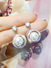 925 Silver Needle Diamond Pearl Earrings