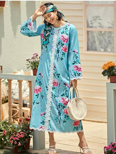 Women's Lace Printed Jalabiya Dress