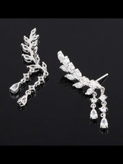 Leaf Tassel Zircon S925 Sterling Silver Needle Earrings