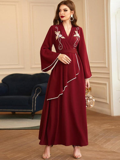 Wool Ball Pearl Diamond Long Sleeve Dress