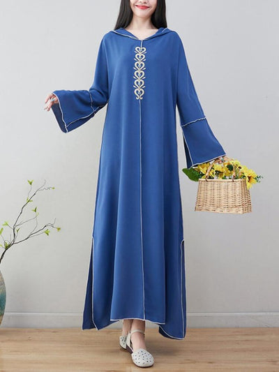 Long Sleeve Hooded Embroidered Dress